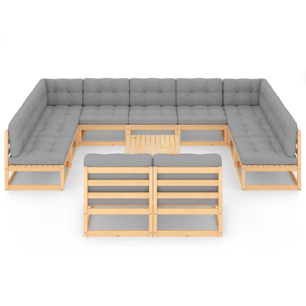 12-tlg. Garten-Lounge-Set mit Kissen Kiefer Massivholz